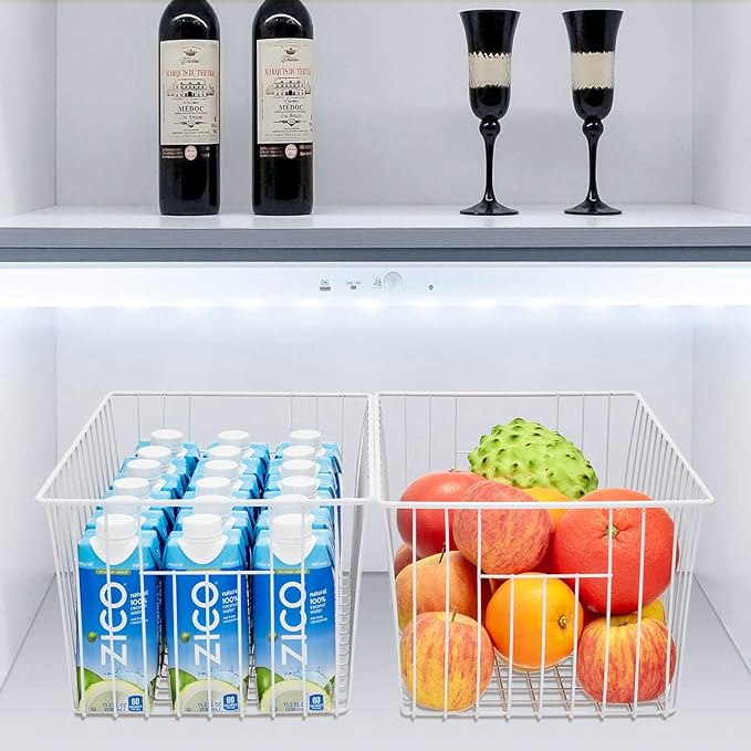 3 Pack Upright Freezer Organizer Bins - Standup Organizers for 16 Cu.Ft Freezer, Improve Air Circulation, Wire Storage Baskets, White