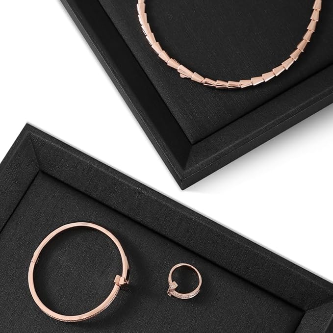 Stackable Jewelry Trays, Leather Tray,Premium Black Jewelry Flat Trays for Jewelry Store Display