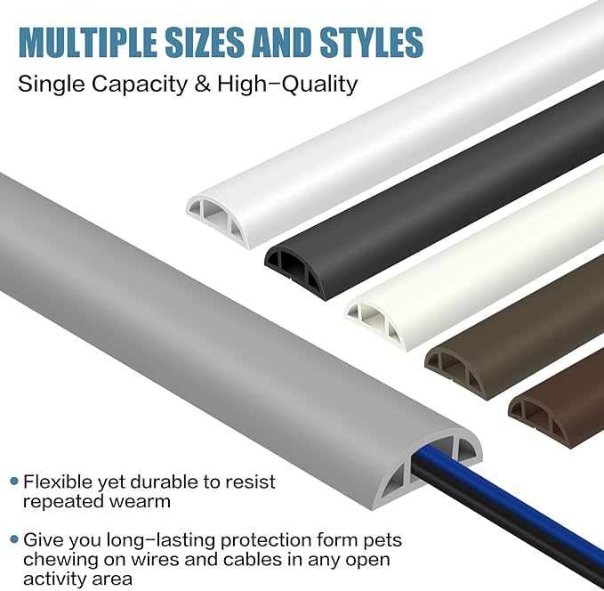 Floor Cord Covers for Wires 20FT Cable Hider Wire Cover Self Adhesive Cord Hider Floor for Offices, Homes, Workshops, Warehouses Cable Cavity 0.39" W x 0.27" H