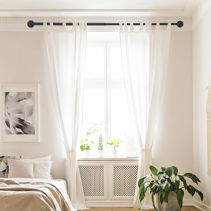 1-Inch Black Curtain Rod - Suitable for 72 to 144 Inch Windows - Industrial Duct Rod - Indoor/Outdoor - Ceiling or Wall Mounted