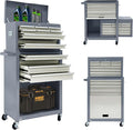 13-Drawer Rolling Tool Chest, 2 in 1 Detachable Tool Chest,Tool Box with Drawers and Wheels, Large Tool Cabinet with Lock, Metal Standing Toolbox for Garage Workshop-Gray&White
