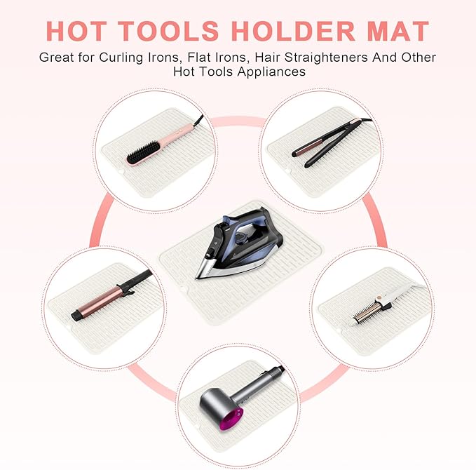 Oversize Silicone Heat Resistant Mat for Curling Irons, Flat Irons, Hair Straighteners and Hot Hair Styling Tools, Portable Hot Tools Sleeve Pad for Travel Vanity Salon(14.2" x 11.0")