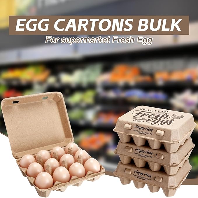 Zhanmai 50 Pcs Natural Paper Pulp Egg Cartons Blank Bulk 12 Count Dozen Vintage Classical 3 x 4 Style Square Chicken Cardboard Egg Tray Holder for Family Farm Market Storing(Stylish)