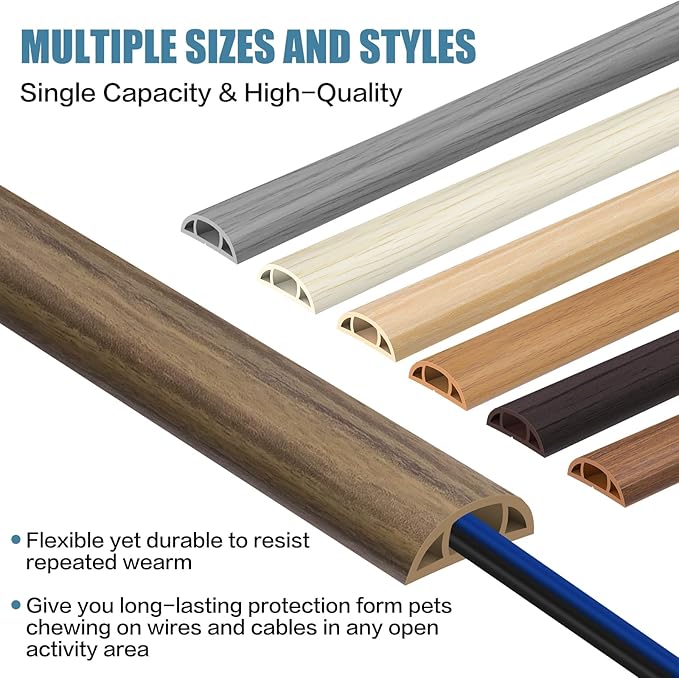 Floor Cord Covers for Wires 3.3FT Cable Hider Wire Cover Self Adhesive Cord Hider Floor for Offices, Homes, Workshops, Warehouses Cable Cavity 0.39" W x 0.27" H