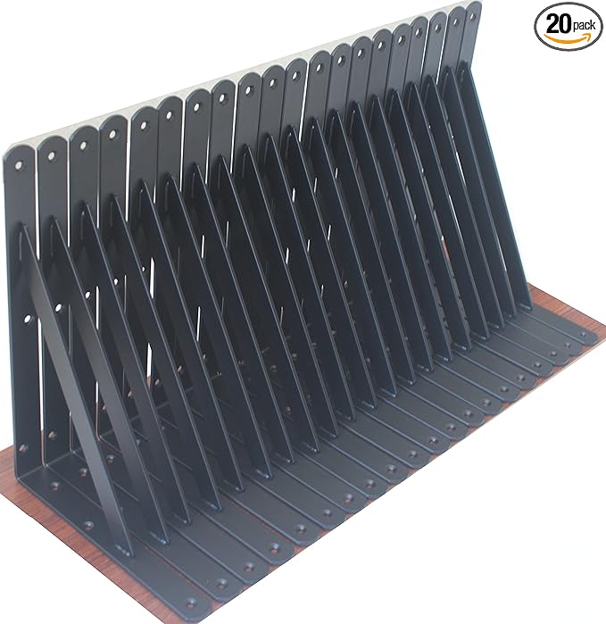 20 Pack L11 x H 8" Black Heavy Duty Shelf Brackets with Screws Metal Shelf Brackets Shelf Support Angle Brackets for Shelves L Brackets Heavy Duty Floating Shelf
