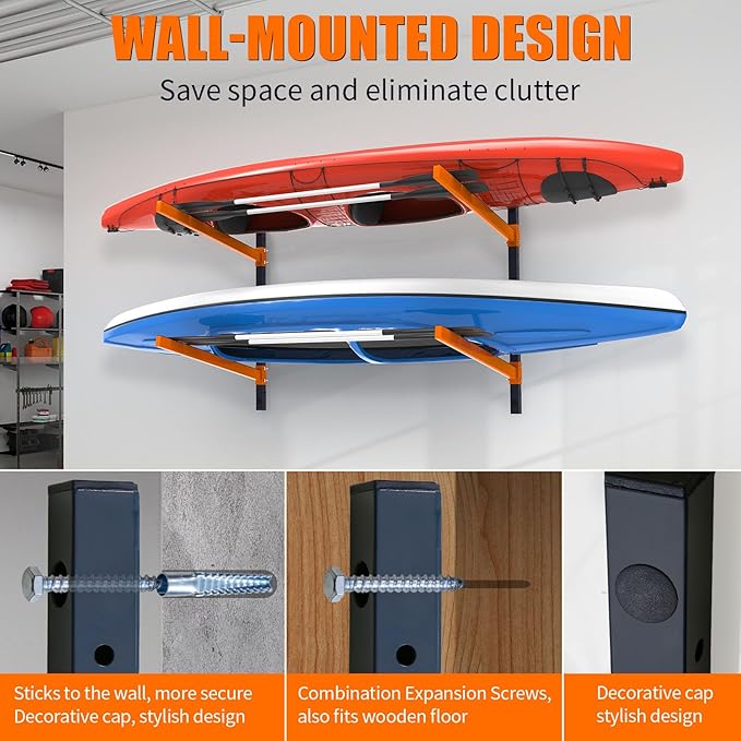 Kayak Storage Rack, Wall Mount Kayak Racks for Indoor Outdoor Storage, Heavy Duty Adjustable Kayak Rack for Garage, Spacesaver