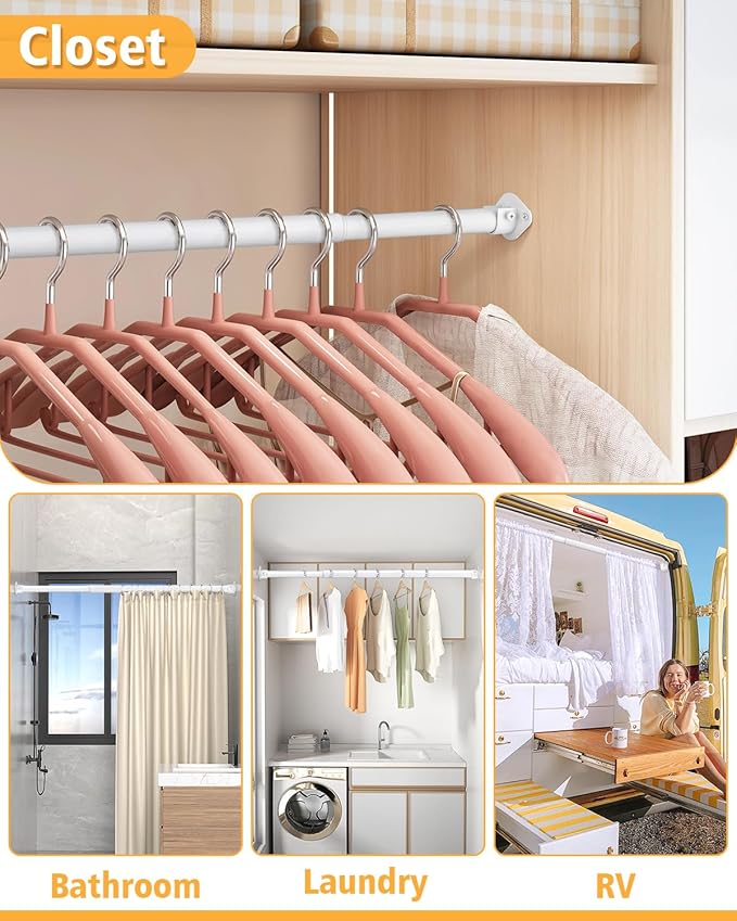 Closet Rod, 17 to 39 Inch Heavy Duty Adjustable Metal Clothing Rack for Hanging Clothes, Closet Poles for Wardrobes, Laundry, Durable Steel, White