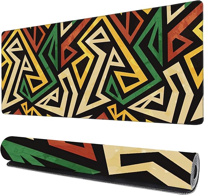 African Geometric Gaming Mouse Pad XXL Large Desk Mouse Pad Keyboard Mat with Stitched Edges Waterproof Non-Slip Desk Mat for Laptop,Keyboard,Computer 35.4 * 15.7 Inch