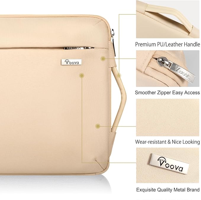 Voova Laptop Sleeve Case 15.6 16 Inch with Handle, 360° Protective Waterproof Slim Computer Bag Cover Compatible with MacBook Pro M2/M3/M4 16, HP Acer Lenovo Yoga ThinkPad Asus Laptop, Beige