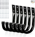 KURUI Metal Wall Hooks for Hanging Heavy Duty, 6Pcs Garage Organization and Storage Hook for Extension Cord Tool Coat Backpack Bag, Large Utility J Hooks, Black Wall Mount Hanges for Outdoor Indoor