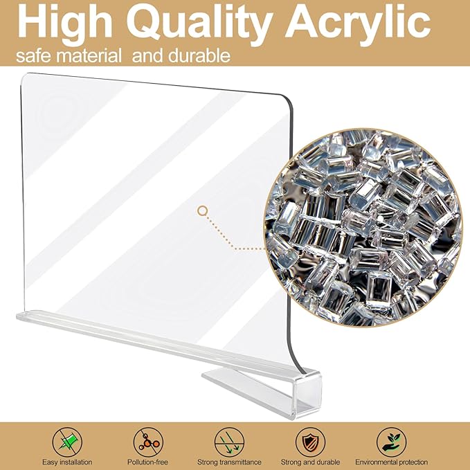 Acrylic Shelf Dividers for Closet Organization, Closet Shelf Organizer for Bedroom, Closet Dividers for Shelves Clear Clothing Divider Shelf(Clear,10 Pack)