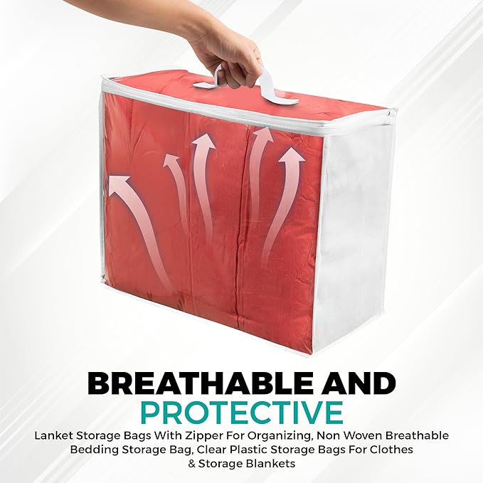 3 pack Clear Plastic Storage Bag with Zipper, Foldable Moving Bag for Comforters, Blankets, Bedding, Storage Containers, Breathable, Durable Clothes and Duvet Closet Organizers, 18x15x9