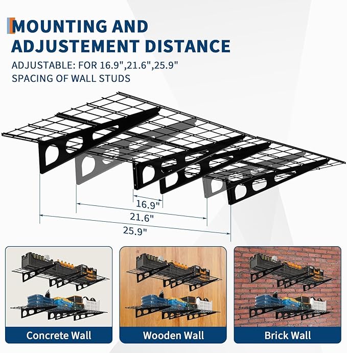 2x6 FT Garage Shelves Wall Mounted - 1600 LBS Heavy Duty Wall Shelf with Adjustable Distance,for Garage,Kitchen Laundry,Shopping Mall and Tool Room,2 Pack