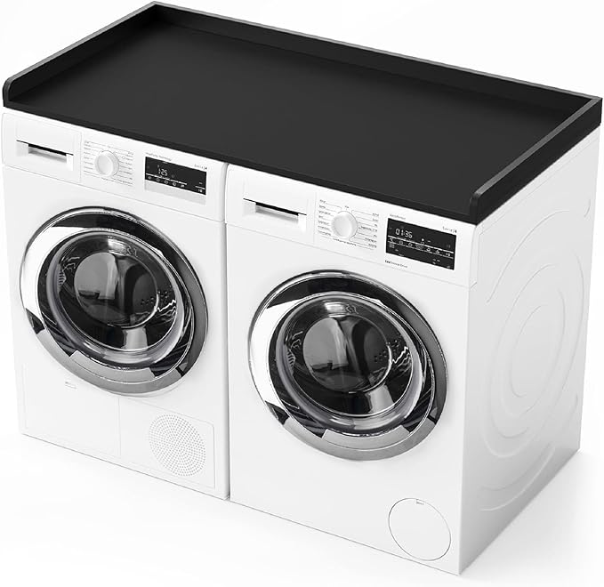 1-Tier Washer Dryer Countertop, 54"W x 27.55"D Laundry Countertop with Edge Rails and Non-Slip Pad, Washer and Dryer Topper for Laundry Room Storage Organization (Black)