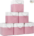 Fabric Storage Cubes, 11 inch cube storage bin with Handles, 11x11cube storage organizer bins, Collapsible Storage Bins for Shelves and Home, Cubby Storage Bins (White-Pink, 10.5x10.5x11in)