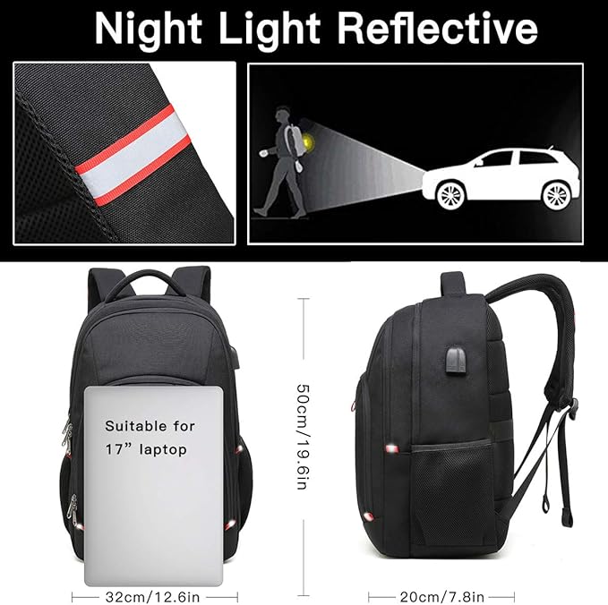 Della Gao Laptop Backpack for Men, Large Anti-Theft Business Travel Backpack with USB Charging Port, Water Resistant College Computer Bag for Men/Women for 17 Inch Laptop and Notebook