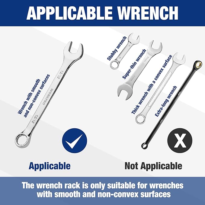 WORKPRO 2-Piece Wrench Organizer, 24-Slot Plastic Holder Set With Lock Cover, Metric & SAE Compatibility (Up To 19mm or 7/8), Premium Quality Rack Tool Trays With Carrying Handle