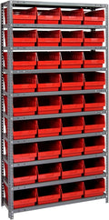 Quantum Storage Systems 1875-208RD Store More Steel Shelving Unit with 6" Shelf Bins, 18" D x 36" W x 75" H, Red