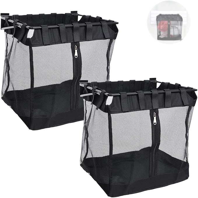 2Pcs Large Slatwall Baskets Mesh Slatwall Baskets with Zipper Mounted Storage Baskets Hanging Slatwall Accessories for Shops Rooms Storage Display Organizing(16 * 12 * 16inch)