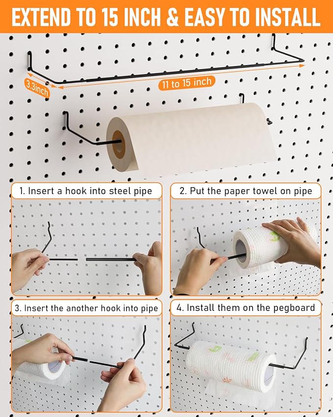 INCLY 30PCS Peg Board Organizer Accessories Kit, Pegboard Hooks Assortment with Bins, Cups, Wire Baskets and Paper Towel Holder for 1/8“ and 1/4” Pegboard Garage Workbench Craft Room Organizing Tools