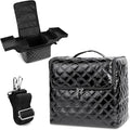 Deciniee Travel Makeup Bag, 4 Trays Large Cosmetic Bag for Woman with Adjustable Dividers, Organizer Bag Waterproof, Travel Essentials Cosmetic Bag, Train Case for Nail Tech Black