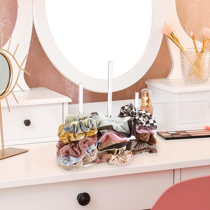 SMUK 3-Tiers Acrylic Scrunchie Holder Stand, Clear Hair Tie Organizer Storage for Women Teen Girls Gifts Scrunchy Hair Accessories Organizer