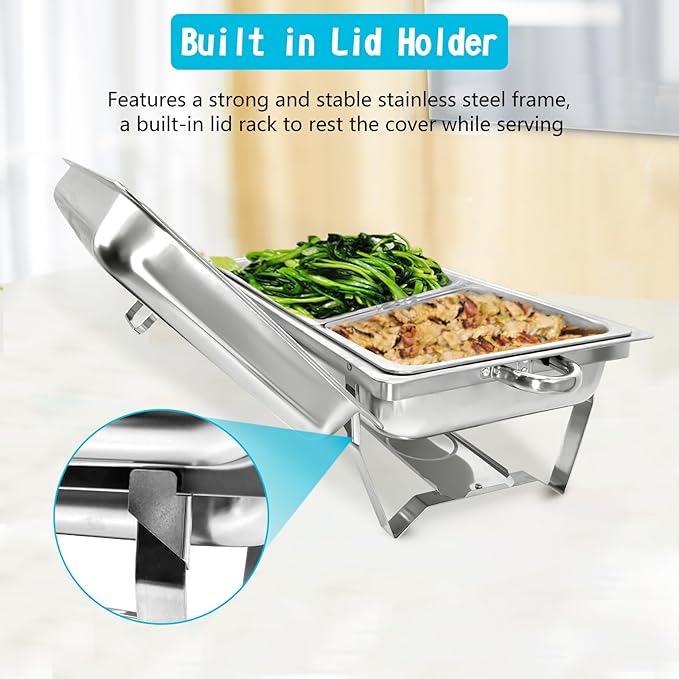 Chafing Dish for Buffet, 4 Pack Stainless Steel Chafing Servers Food Warmer Set with 8QT Half Size Food Pan for Kitchen Party Banquet Dining