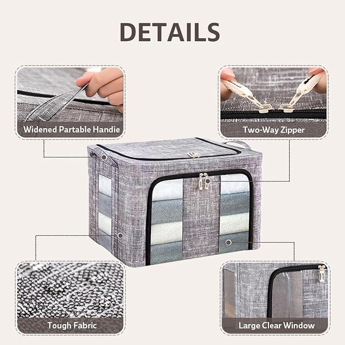 Clothes Organizer | with Clear Window Bag | Large Clothes Storage Bins with Lids - for Bedroom Home Apartment Closet Fabric Bed Sheets Comforter Toys Garment Organization