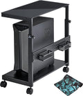 EUREKA ERGONOMIC PC Stand Computer Cart Frosted Glass, Height Adjustable Tower Stand 2-Tier Suit for ATX Case Printer, Metal Rolling Cart on Wheels for Gaming Home Office, Black