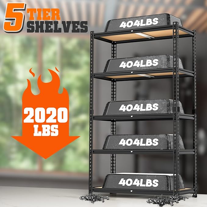LEVELEVE 5-Tier Heavy Duty Storage Shelving Unit, 2020 lbs Capacity, Adjustable Metal Utility Shelf, 30" L x 12" W x 60" H for Garage, Kitchen, Pantry, Basement, Bathroom, Laundry
