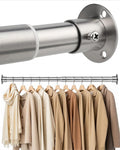 Closet Rods for Hanging Clothes, 17-28 Inch Heavy Duty and Stepless Adjustable Closet Poles, Stainless Steel Closet Hanging Rod for Closet, Wardrobes, Laundry Room, Bathroom, RV (Silver)