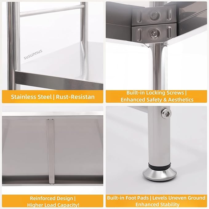 susunnus Stainless Steel Shelf,Kitchen Storage Shelves,Microwave and Mini Fridge Shelf,Laundry Machine Rack, Adjustable Height,Open Lower Tier,Laundry Room, Repository (2tier(31.5 * 15.7 * 53.1in))