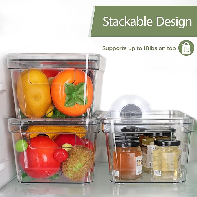 MOONEDGE Clear Plastic Storage Bins with Lids – Stackable Organizer Containers for refrigerator, Kitchen, Pantry, Bathroom, Closet, Laundry Room, Office – 4 Pack (10×6×5 in)