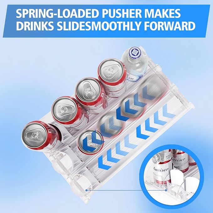SOLY Drink Organizer for Fridge, Soda Can Dispenser for Refrigerator, Automatic Drink Dispenser Holds 6–20oz, 3 Row, 14.96" Deep