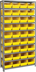 Quantum Storage Systems 1275-207YL Solid Heavy Duty 10 Shelves 36 Store-More Yellow Bins 75" H x 36" W x 12" D