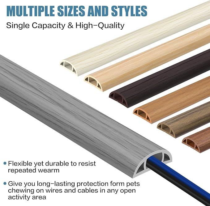 Floor Cord Covers for Wires 20FT Cable Hider Wire Cover Self Adhesive Cord Hider Floor for Offices, Homes, Workshops, Warehouses Cable Cavity 0.39" W x 0.27" H