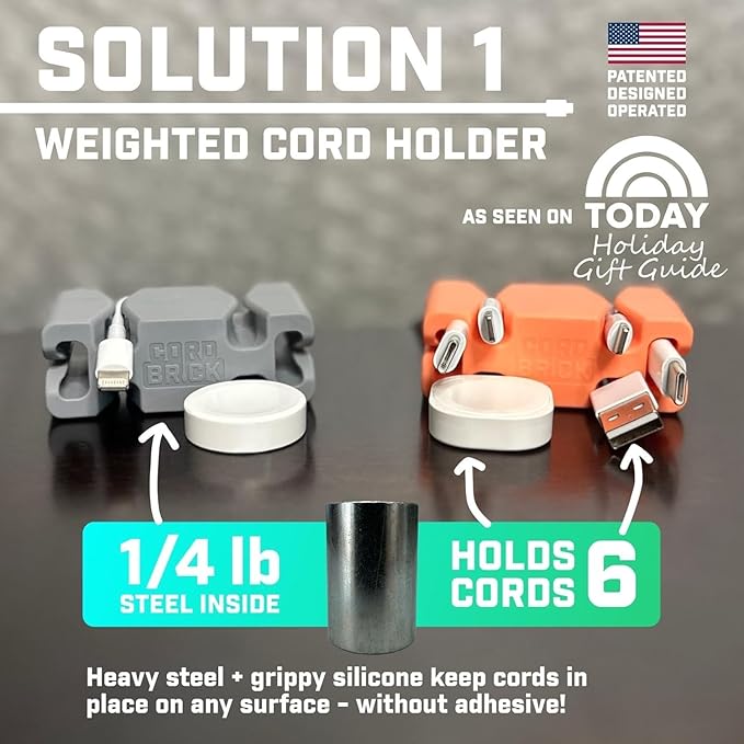 CordBrick Stocking Stuffers for Adults Cord Management Weighted Cord Holder Cable Wrap Phone Stand - Multiuse Gadget Organizer for Nightstand, Desk. Gift for Men, Durable Silicone. 1pk Aqua