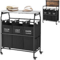 Hoctieon 3 Section Laundry Sorter Cart with Ironing Board, Laundry Hamper with Shelf and Rolling Wheels, Heavy Duty Laundry Basket Organizer, Large Clothes Separator Hamper with Removable Bags, Black