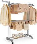 SONGMICS Clothes Drying Rack 3-Tier, Foldable Laundry Drying Rack 58.3-Inch Tall, Stainless Steel, Rolling Clothes Horses, Clothes Airer, Indoor Outdoor Use, Dove Gray ULLR702G01