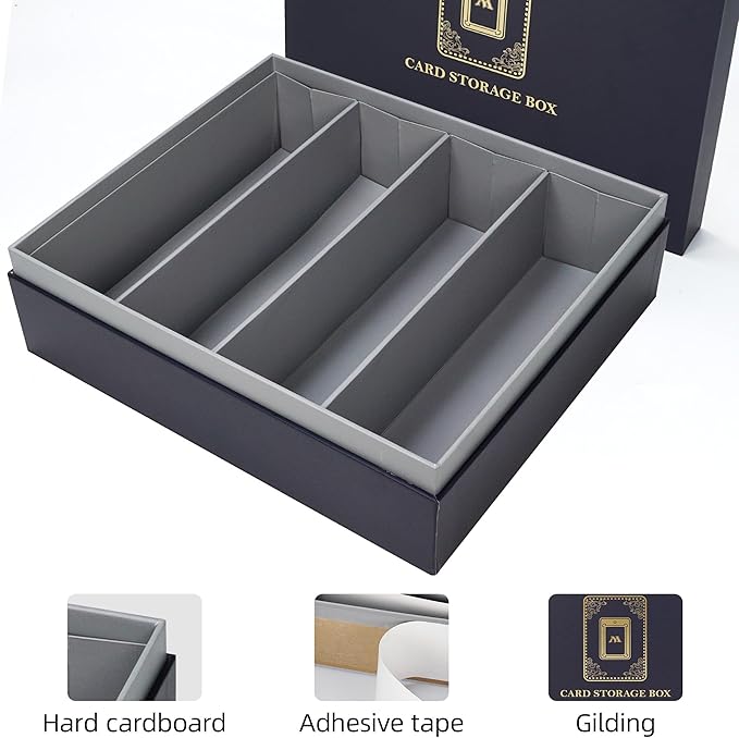 AFIING Trading Card Storage Box 6000+ Capacity – DIY Toploader Case w/ 24 Dividers & 8 Supports, Fits 3x4 Rigid Card, Deck Box for MTG TCG Sports Cards– Black & Orange