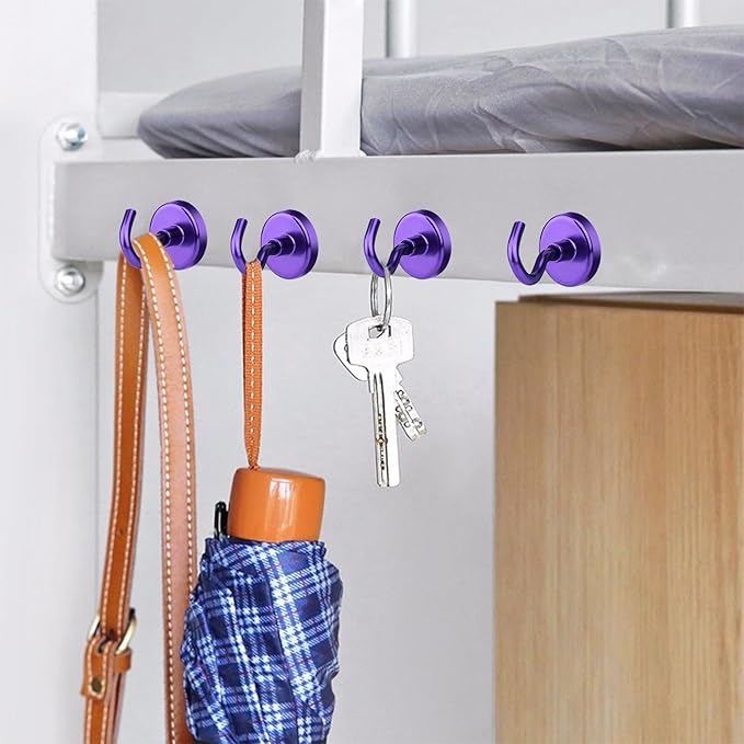MIKEDE Strong Magnetic Hooks, 120Lbs Heavy Duty Magnetic Hooks for Cruise, Neodymium Earth Magnets with Hooks for Hanging, Super Metal Industrial Magnets for Grill, Storage (Purple,10 Pack)