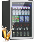 Beverage Refrigerator Cooler, 145 Can Mini Fridge Glass Door for Drinks Soda, Beer, or Wine - Small Refrigerator for Office Bedroom Home Bar, Adjustable Shelves, 4.5 Cu.Ft, Silver