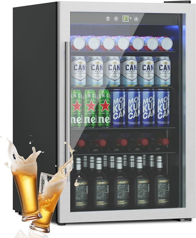145 Can Freestanding Beverage Refrigerator, 4.5Cu. Ft Mini Fridge with Adjustable Shelvesr and Quiet Compressor, Small Refrigerator with Temperature Control for Soda, Beer or Wine