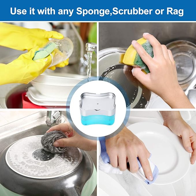 New 2025 Version soap Dispenser with Added Features - Premium Quality Dish Soap Dispenser - Countertop Kitchen Soap Dispenser, Sink Dish Washing 13 Ounces (Sponge Included)