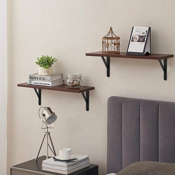 8 Pack L16 x H 10" Black Heavy Duty Shelf Brackets with Screws Metal Shelf Brackets Shelf Support Angle Brackets for Shelves L Brackets Heavy Duty Floating Shelf