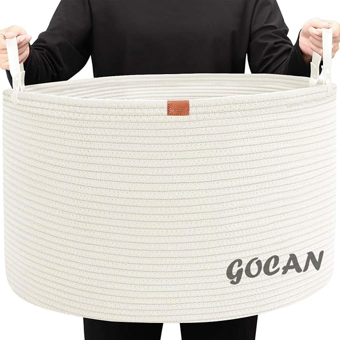 Extra Large Storage Laundry Basket 22" X 22"X 14" Cotton Rope Woven Basket for Blanket Basket with Handles for Living Room Toys Storage XXXL (Cream)