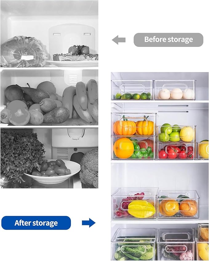 Refrigerator Organizer Bins 6 Pack Fridge Organizers with Handles Clear Freezer Storage Containers for Pantry, Cabinets,Shelves, Drawer – Plastic Kitchen Organizers