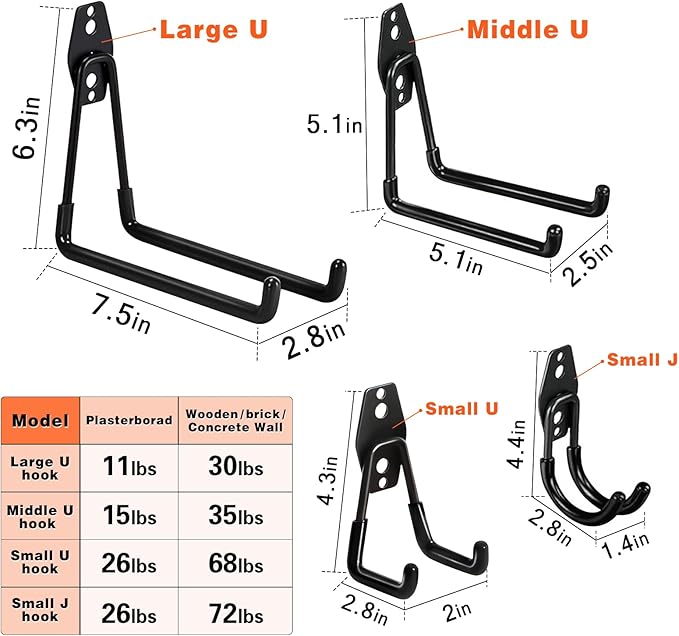 Garage Hooks,16 Pack Garage Hooks Heavy Duty,Utility Steel Garage Storage Hooks,Wall Mount Garage Hanger&Organizer for Organizing Power Tools,Ladders,Bulk Items,Bikes,Ropes and More Equipment