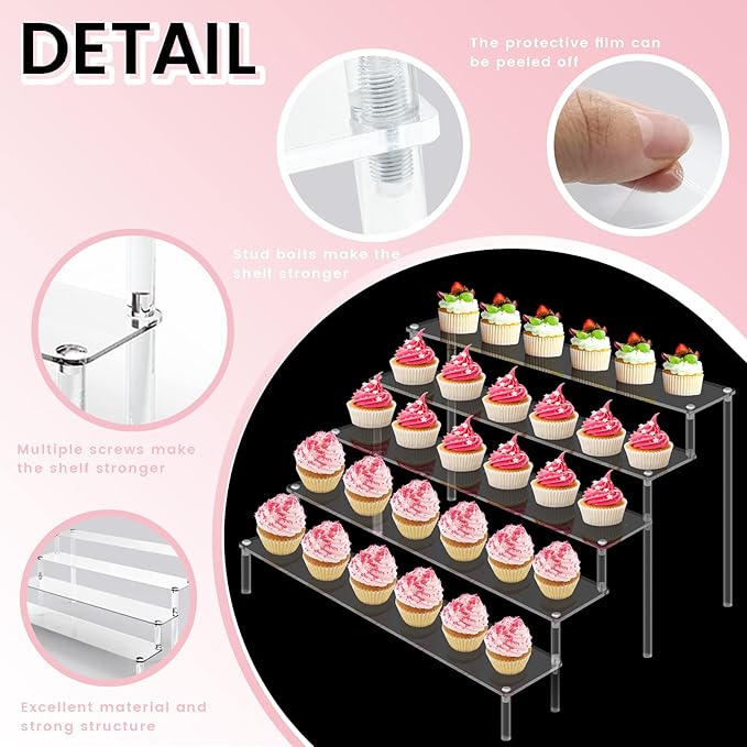 ULENDIS 5 Tier Acrylic Stands for Display, Clear Display Stand Risers Shelf for Cupcakes Perfumes Figurines, Tabletop Cupcake Stand for Decorating & Organizing (16" x 15.5" x 9.6")