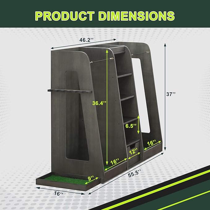 Wooden Golf Bag Storage Organizer Fits 2 Bags and Multiple Golfing Equipment Accessories, Golf Bag Rack Club Stand Holder Great Gifts for Any Level Golfer